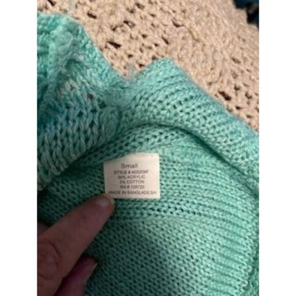 QUINN WOMEN'S‎ SM Aqua Open-Knit Sweater With Asymmetrical Hem Long Sleeve Small - Picture 4 of 12